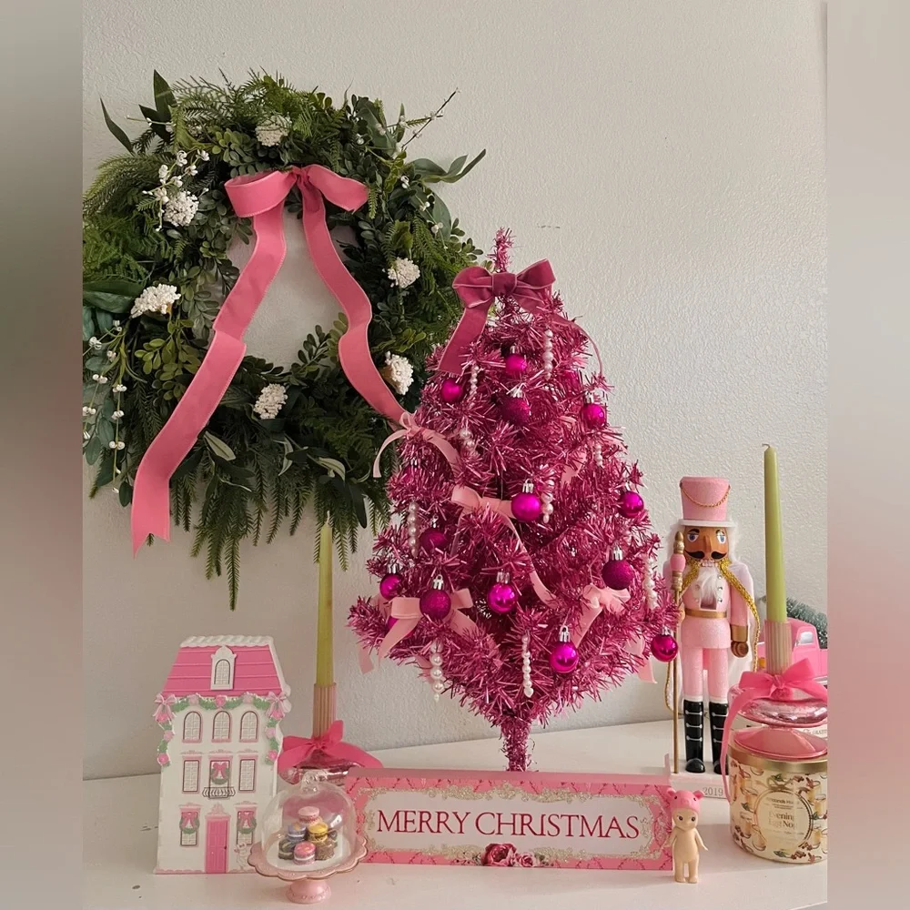 Pink Barbie Themr Christmas Tree 25” Glam Holiday Decor Vintage Style
